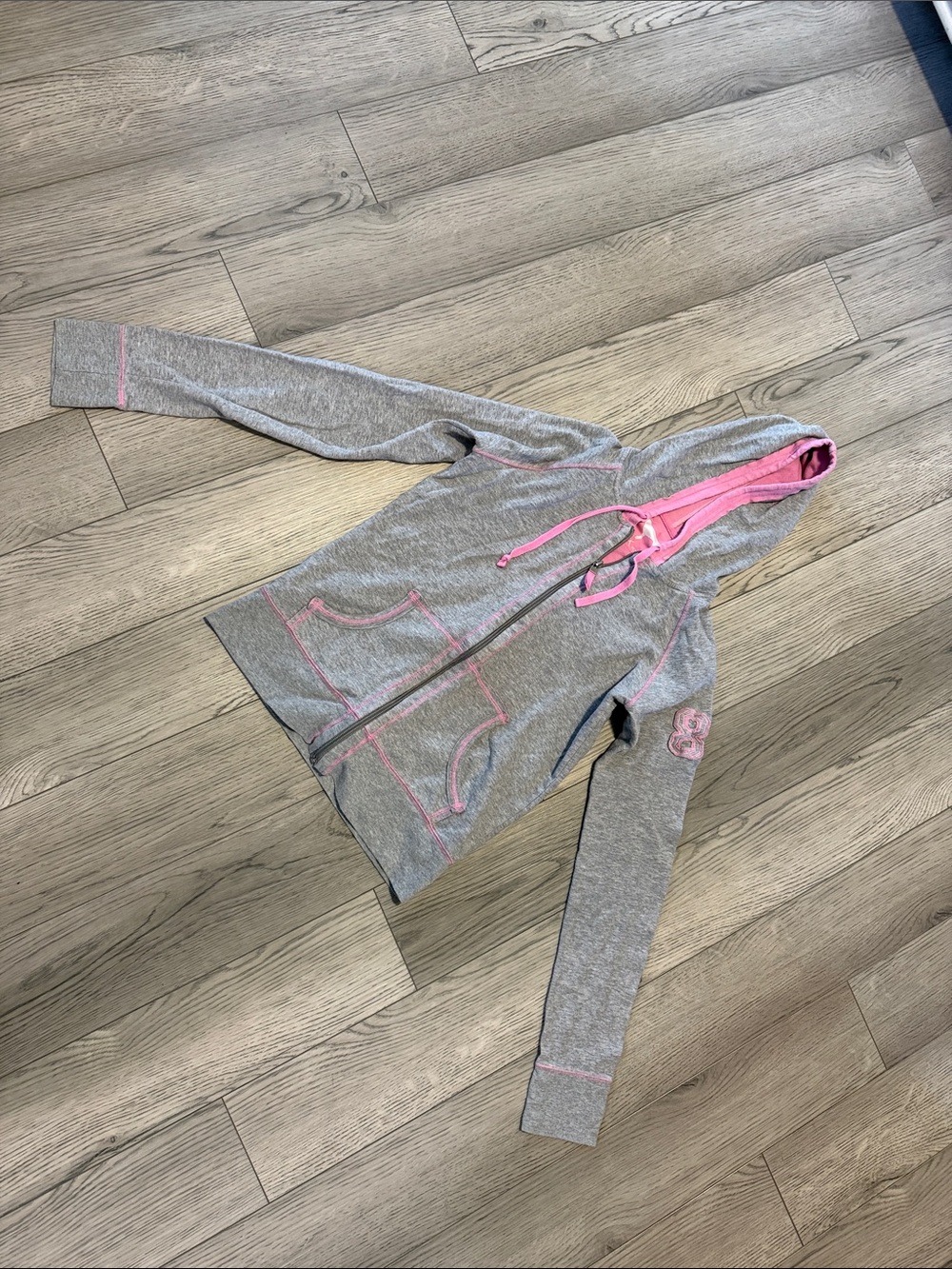 Junior size m medium Victoria's Secret PINK Gray and Pink Hooded Zip up